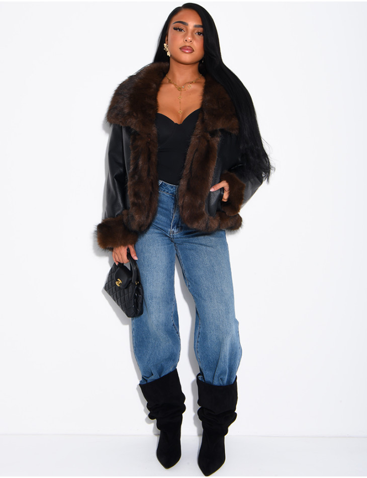 Reversible faux leather and faux fur jacket
