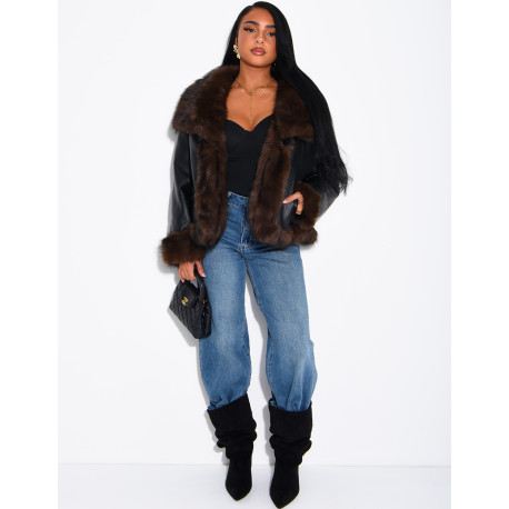 Reversible faux leather and faux fur jacket