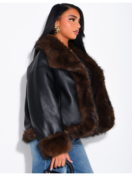 Reversible faux leather and faux fur jacket