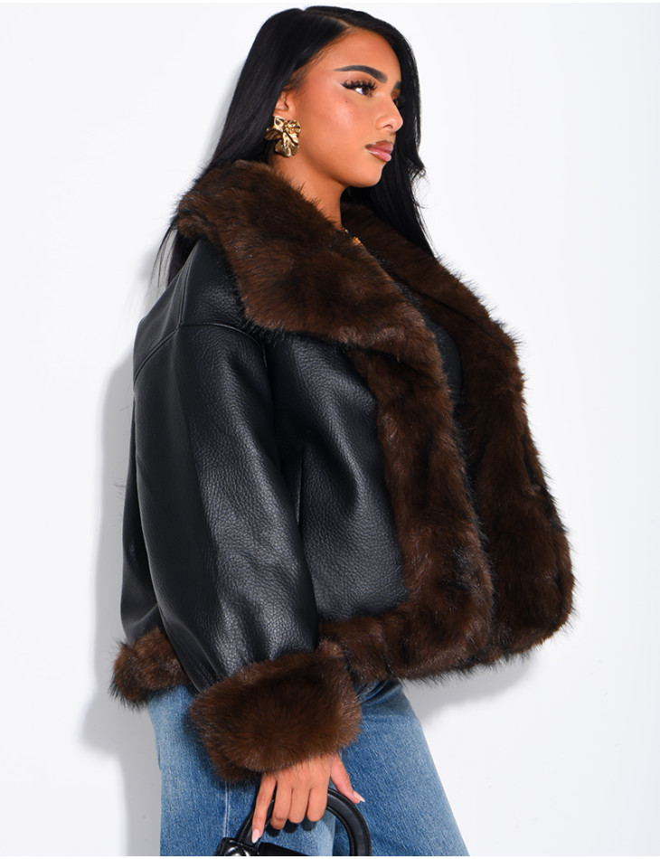 Reversible faux leather and faux fur jacket