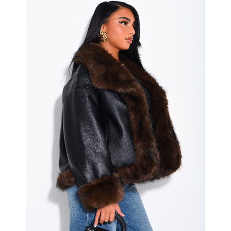Reversible faux leather and faux fur jacket
