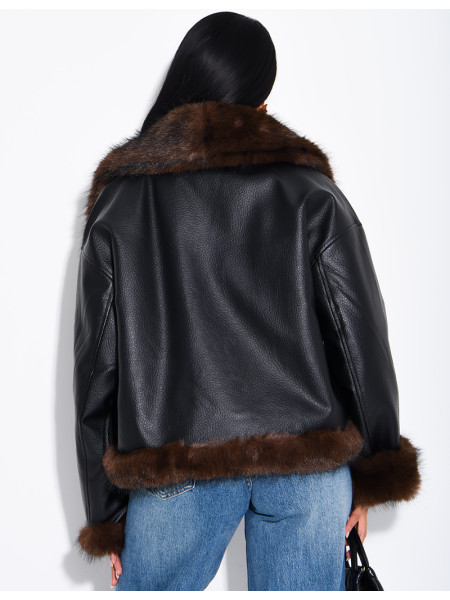 Reversible faux leather and faux fur jacket