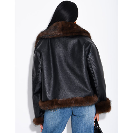 Reversible faux leather and faux fur jacket