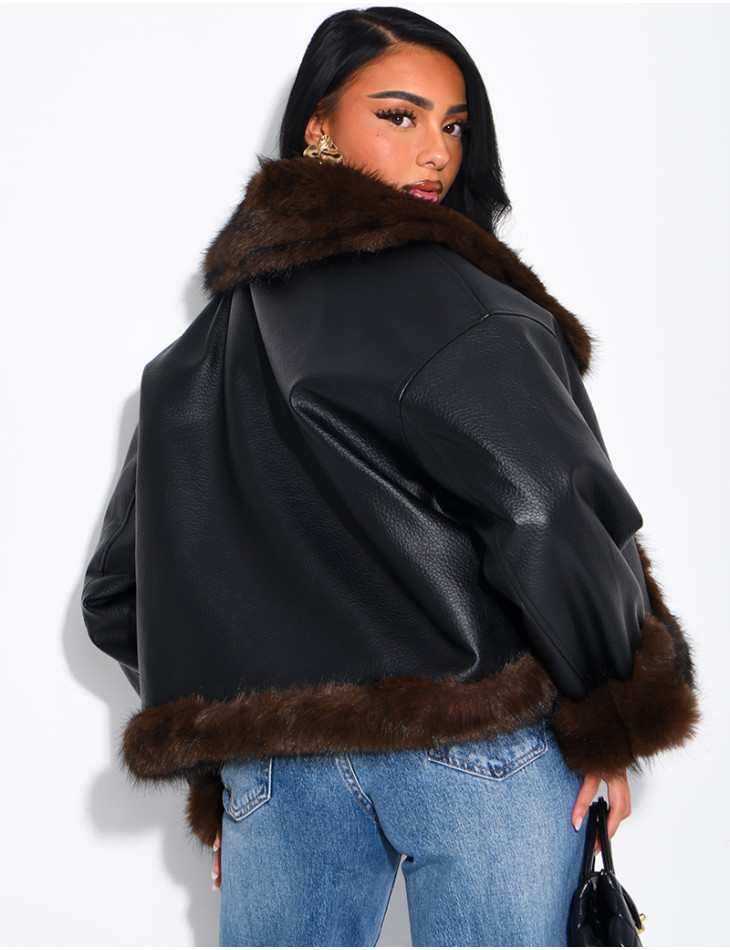 Reversible faux leather and faux fur jacket