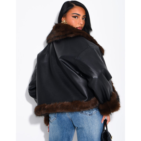 Reversible faux leather and faux fur jacket