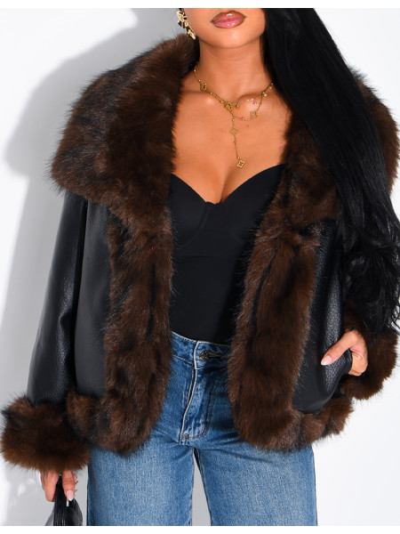 Reversible faux leather and faux fur jacket