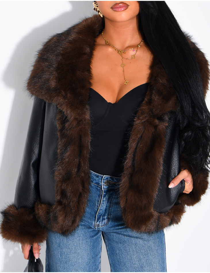 Reversible faux leather and faux fur jacket
