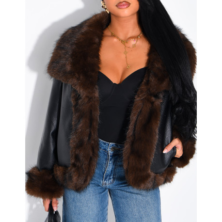 Reversible faux leather and faux fur jacket