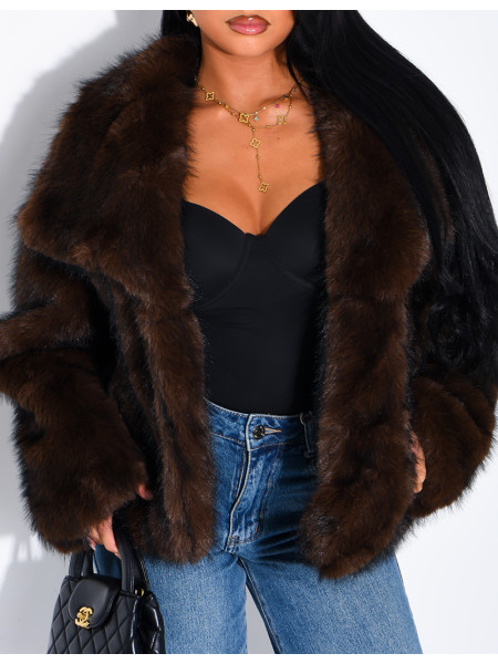 Reversible faux leather and faux fur jacket