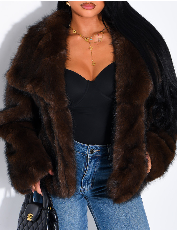 Reversible faux leather and faux fur jacket