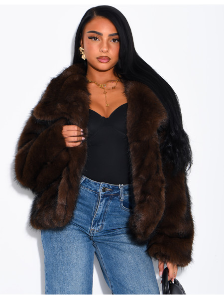 Reversible faux leather and faux fur jacket