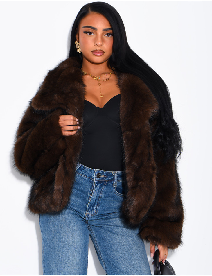 Reversible faux leather and faux fur jacket