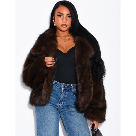 Reversible faux leather and faux fur jacket