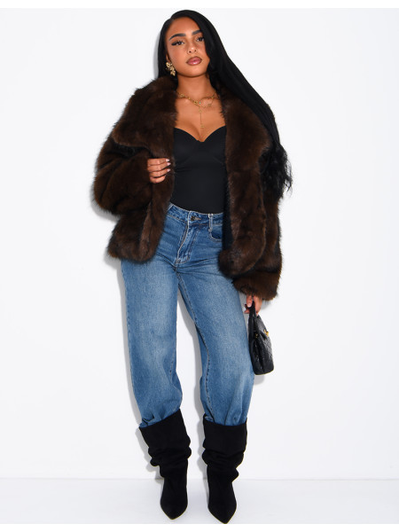 Reversible faux leather and faux fur jacket