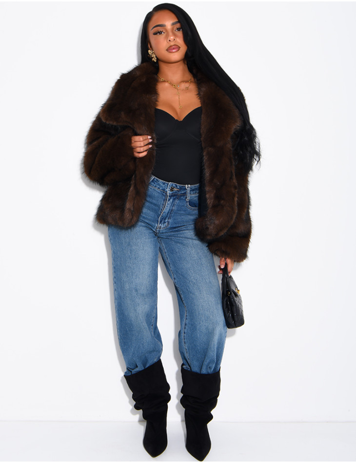 Reversible faux leather and faux fur jacket