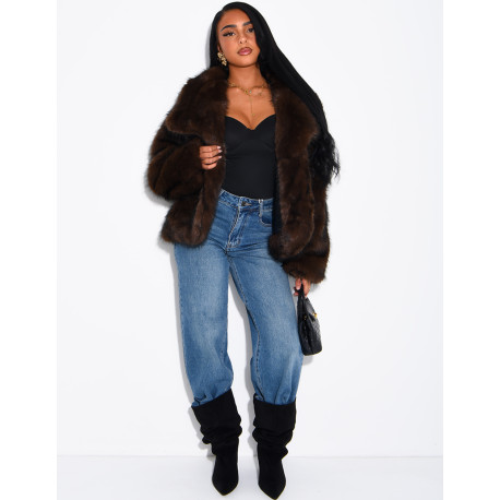 Reversible faux leather and faux fur jacket