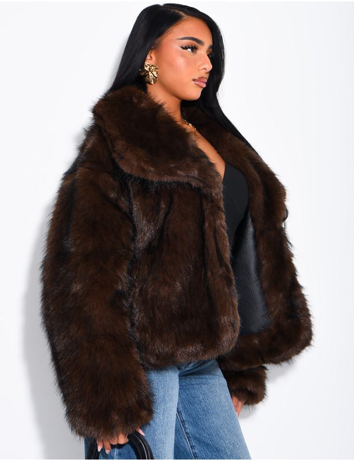 Reversible faux leather and faux fur jacket