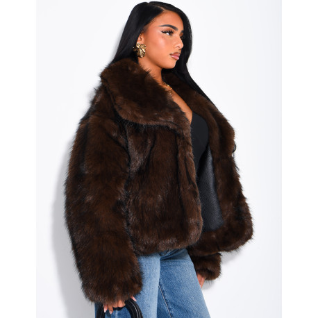 Reversible faux leather and faux fur jacket