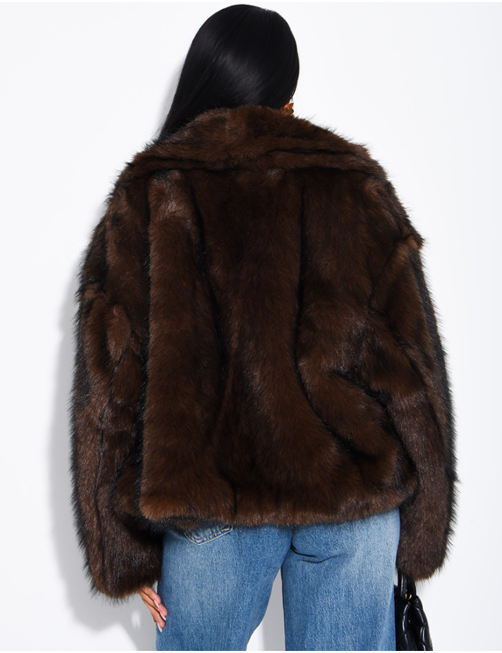 Reversible faux leather and faux fur jacket