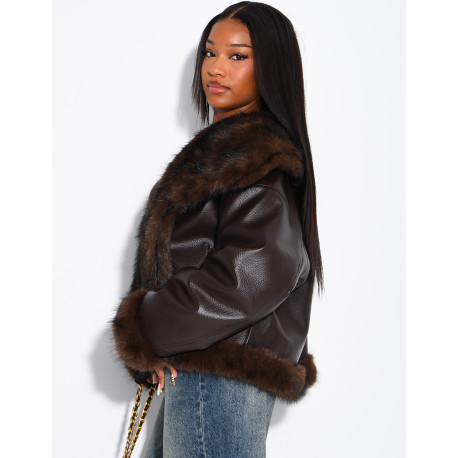Reversible faux leather and faux fur jacket