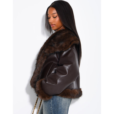 Reversible faux leather and faux fur jacket