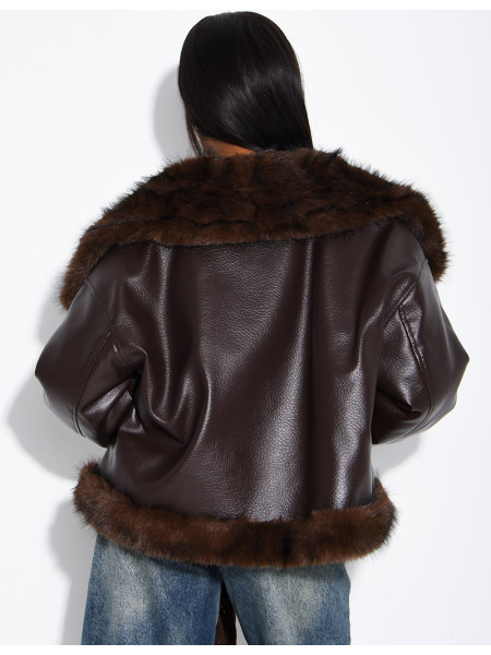 Reversible faux leather and faux fur jacket