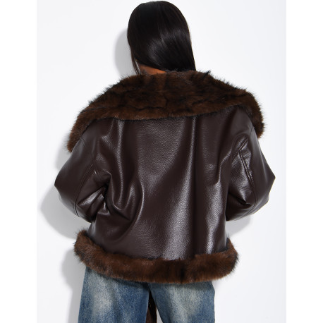 Reversible faux leather and faux fur jacket