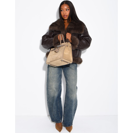 Reversible faux leather and faux fur jacket