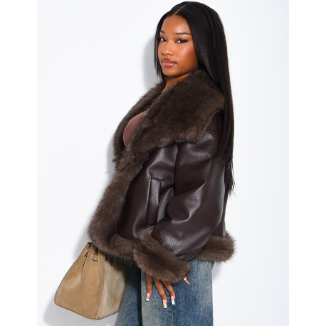 Reversible faux leather and faux fur jacket