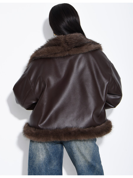 Reversible faux leather and faux fur jacket
