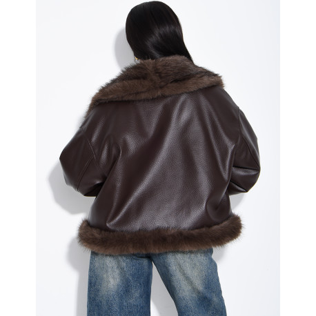 Reversible faux leather and faux fur jacket
