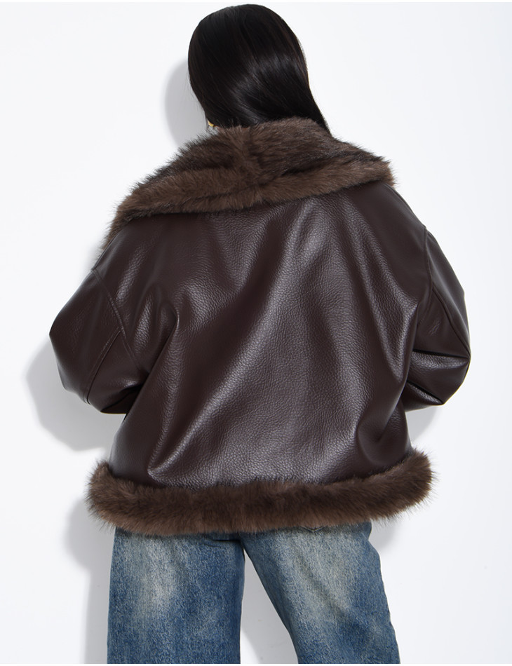 Reversible faux leather and faux fur jacket