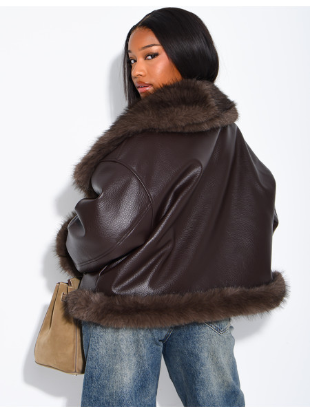 Reversible faux leather and faux fur jacket