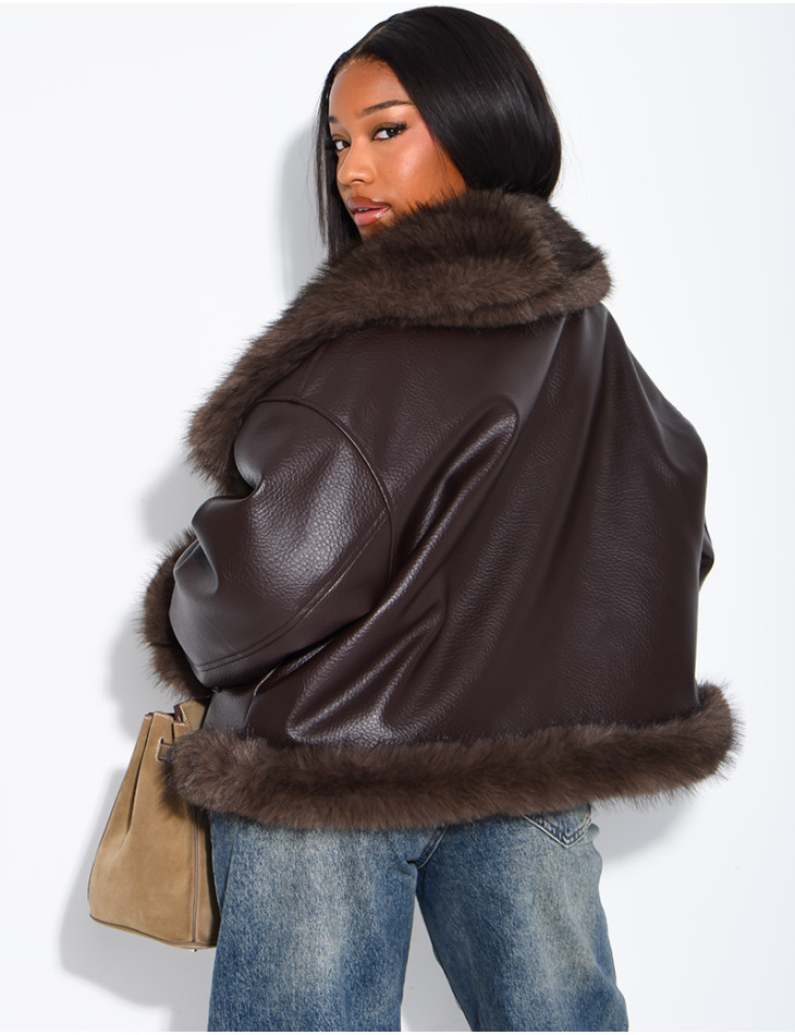 Reversible faux leather and faux fur jacket