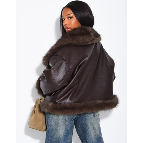 Reversible faux leather and faux fur jacket