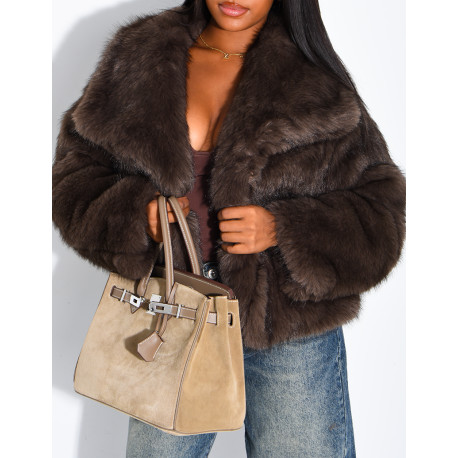 Reversible faux leather and faux fur jacket