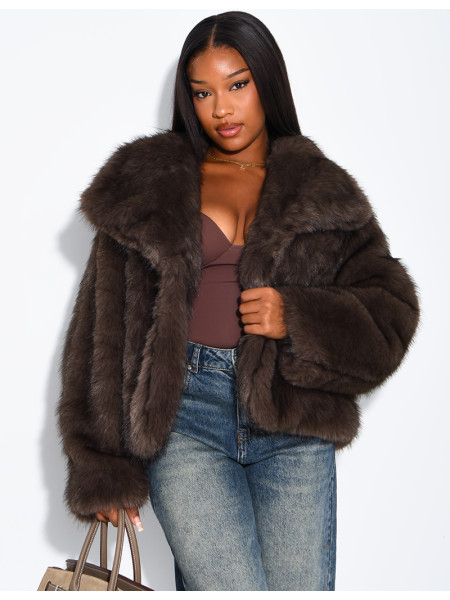 Reversible faux leather and faux fur jacket