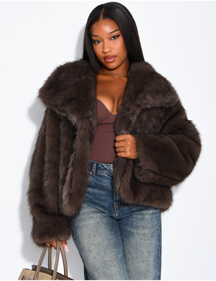 Reversible faux leather and faux fur jacket