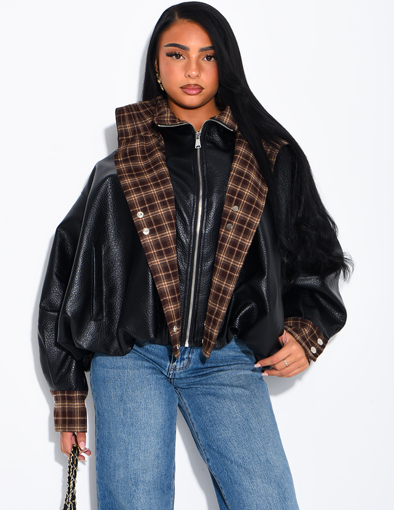 Faux leather jacket with...