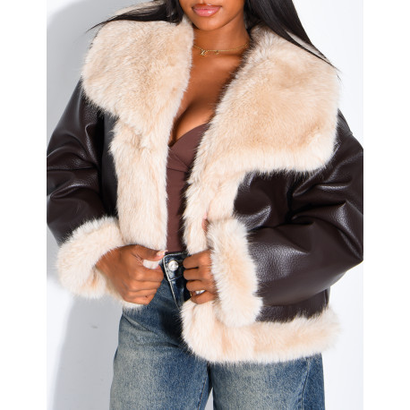 Veste réversible en similicuir et fausse fourrure
