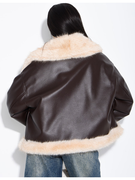 Veste réversible en similicuir et fausse fourrure