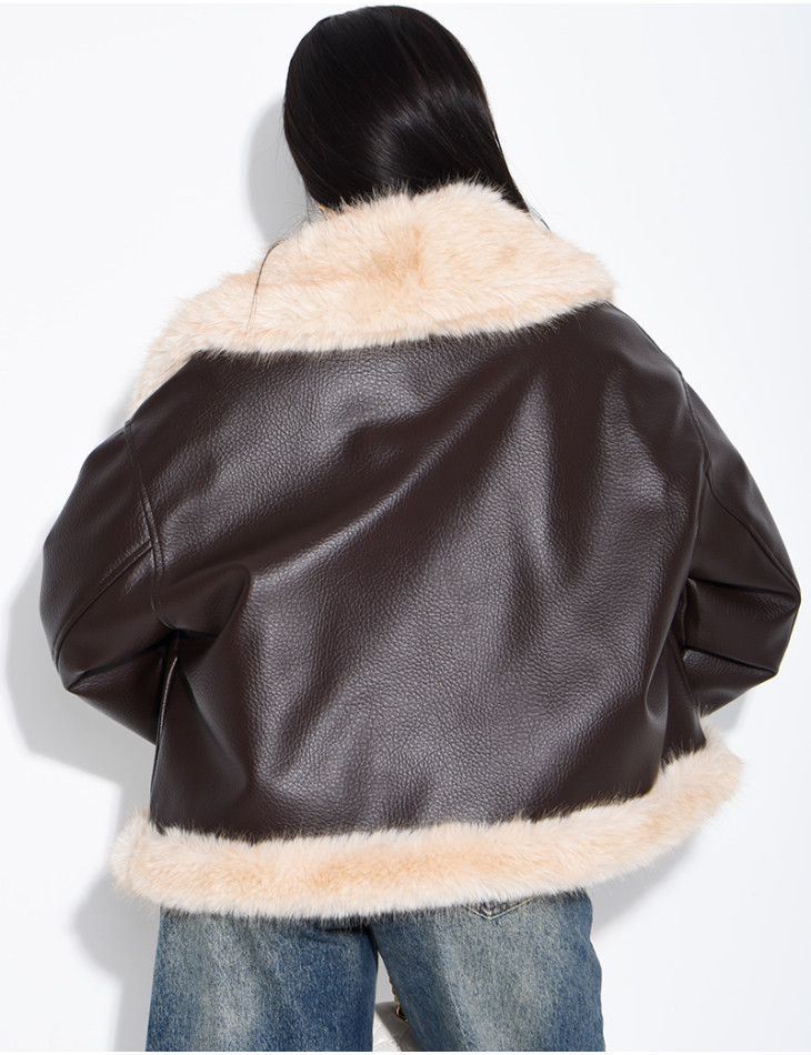 Veste réversible en similicuir et fausse fourrure
