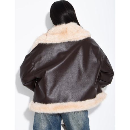 Veste réversible en similicuir et fausse fourrure