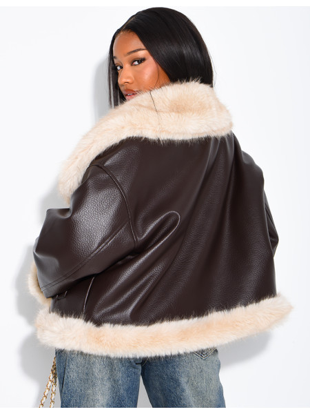Veste réversible en similicuir et fausse fourrure