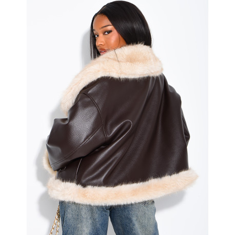 Veste réversible en similicuir et fausse fourrure