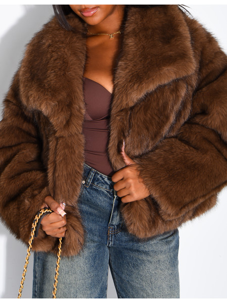 Reversible faux leather and faux fur jacket