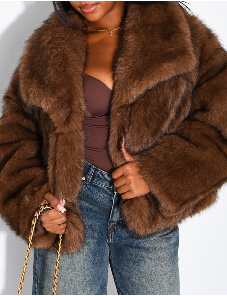 Reversible faux leather and faux fur jacket