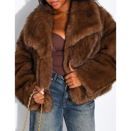 Reversible faux leather and faux fur jacket