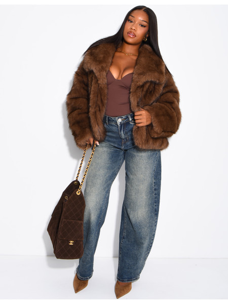Reversible faux leather and faux fur jacket