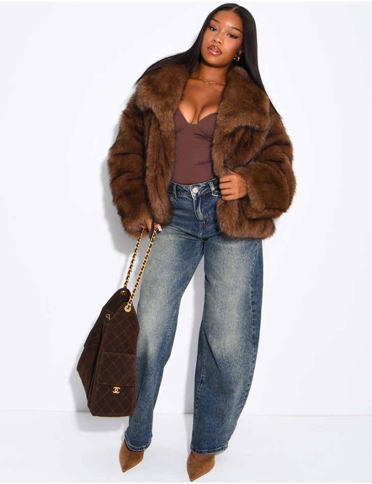 Reversible faux leather and faux fur jacket